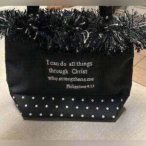 Tote‎ Bag Black With Philippians 4:13 Embroidered Fringe Handbag Polka Dots